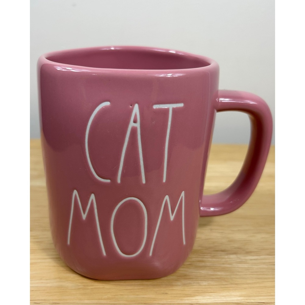 Rae Dunn CAT MOM Mug Magenta Pink Ceramic Coffee Cup Artisan Collection Cat Lady